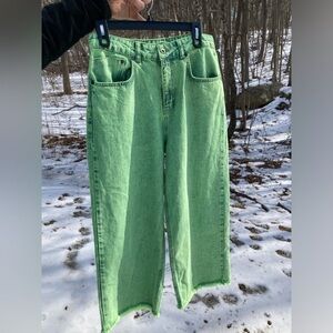 The Ragged Priest Neon Green Wash Wide Leg Jeans
